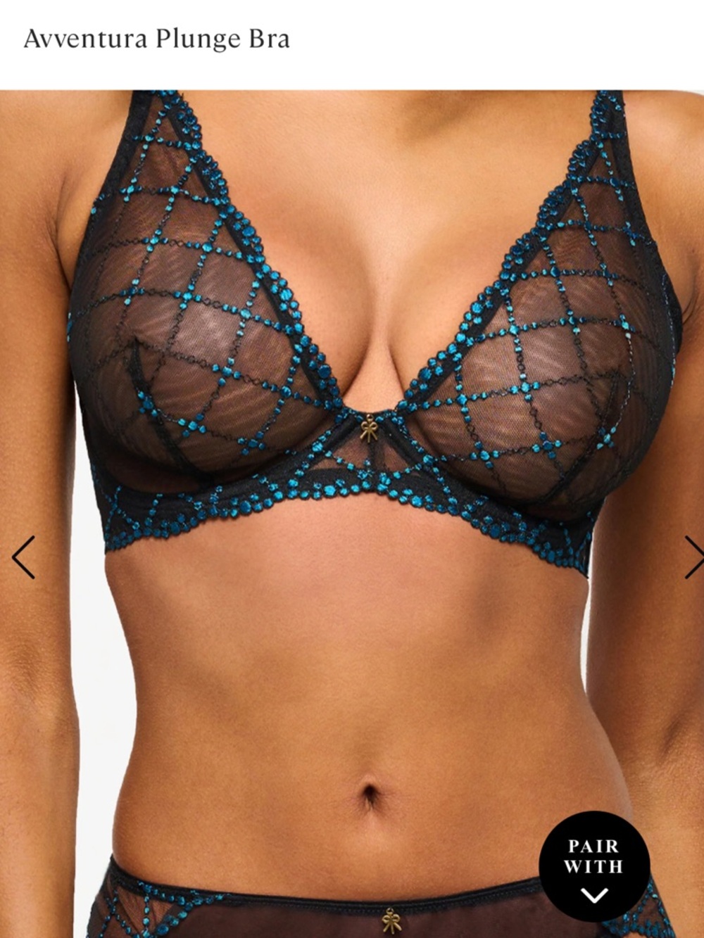 NWT Cosabella Avventura Plunge Bra 34F black blue mesh lace sheer luxury